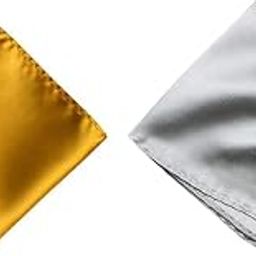 Men's Pocket Square Set – Mustard & Silver (Pack of 2) | 10x10 inch Satin Handkerchief for Sherwani, Suit, Blazer, Tuxedo-picture-56