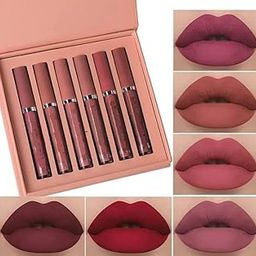 Huemic 6Pcs-B Matte Liquid Lipstick Set for Girls & Women, 24 Hours Long Lasting Waterproof Nude & Dark Red Lip Gloss Makeup Gift Kits-8