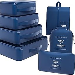 Kuber Industries 7 Pcs Foldable Travel Pouches for Women & Men with Zip | Multi-Size Luggage Organiser Bags for Travel | Packing Cube Ideal for Clothes, Shoe & Toiletries | YJ-36-DBLU | Dark Blue-8