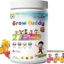 U-VITA Grow Buddy Multivitamin Gummies for Kids (2+ Years) | Sugar-Free | 30 Veg Gummies | One Jar, Three flavours- Mango, Strawberry, Orange | Formulated in UK-image-21