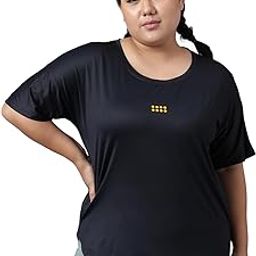 MKH Women's Plus Size Dry Fit Gym Sports T-Shirt | Round Neck DOT Orange - BLK - (MKHWT-1245)-image-106