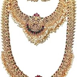 Latest Temple Lakshmi Design Long Jewellery Set for Women/Trendy Gold-Plated Pearl Beads Earring with Double Necklace set for Women/Gift for Her.-image-67