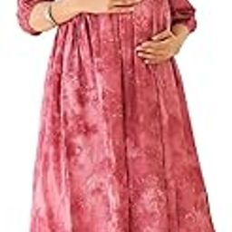 Women's Mauve Pure Cotton Tie & Dye A-line Maternity Dress-image-2