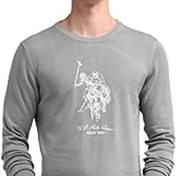 Mens Grey Brand Logo Crew Neck Long Sleeve Casual Cotton Regular Fit Sweater-image-35