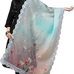 Digital Floral Motif Print Organza Silk Embroidery Sequence Work Traditional Dupatta Wear on Kurti For Women and Girls in Multiple Colors-image-2