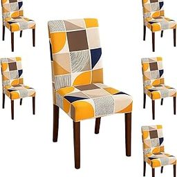 Homerz Premium Pack of 6 Elastic Stretchable Dining Chair Cover, Removable Washable Elastic Floral Printed Dining Chair Covers seat Cushion pad Wooden (Harmony, Pack of 6)-image-62