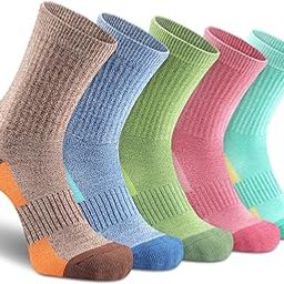 Women Socks Hiking Running Thick Cushion Athletic Crew Socks 5-Pair-image-16