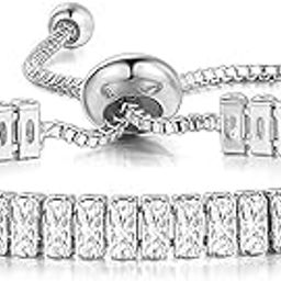 Baguette Stone Studded Adjustable Tennis Bracelet Stylish Fashion Jewellery Valentines Gift for Women & Girls-image-23
