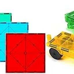 ANVIE & ABEER® 4 pcs Large Square Shape Magnetic Tiles & 2 Car Chassis,Magnetic Tiles Building Blocks,3D Magnet Puzzles Toys(2 Car Chassis of Random Colour + 4 Large Squares of Random Colours)-image-55
