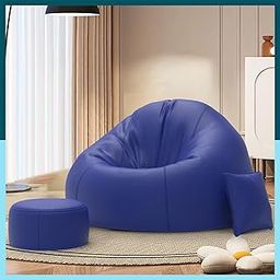 Biggie Bean Bag with Beans Filled 4XL Sofa with Free Cushion and Footrest - Official : BeanSerenity Combo (Matching Color : Regular, Blue)-picture-17