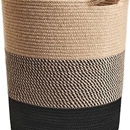 ALIZA® Jute Large Woven Storage Basket With Handle - Cotton Rope, Tall for Living Room, Nursery Laundry, Big for Toys (Large, Black/Jute, 13X17 Inch)-image-73
