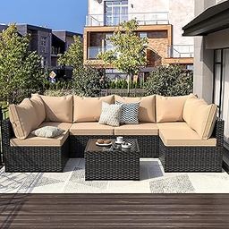 MJA FURNITURE 6-Seater Outdoor Sofa Set with Coffee Table | HDPE Wicker Patio Furniture with Cushions | L Shape Sectional Sofa for Balcony, Garden, Terrace & Backyard-image-20