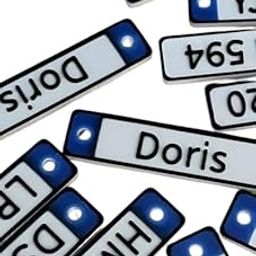Beoals Custom Number Plate Style Keychain, Personalised whight Tag with Blue Stripe-image-20