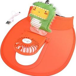 Sun Visor Hat with Fan Hat Built in Fan for Men Women Outdoor Activities Orange Dinosaur-9
