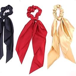 Rubber Set of 3pc Ribbon Hair Band For Girls Bow Knot Scrunchy Printed Plain,Silk Colourful Rubber Bands Ribbon Hair Band Elastic Hair Scarf Hair Ties Bands For Girls Colorful Accessories-picture-21