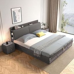 Royaloak Tivoli Italian Queen Size Bed | Hdf Bed Queen Size with Melamime Finish | Wooden Bed Queen Size with Hydraulic & Headboard Storage with USB Connection | Elegant & Comfortable Queen Bed-image-4