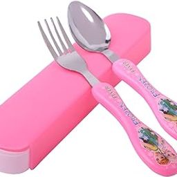 CherryBox Spoon & Fork Set - Stainless Steel with Carry Case for Kids with Cute Cartoon Character (Pink Frozen)-19