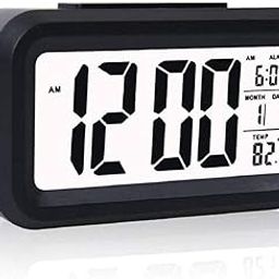Digital Alarm Clock,Battery Operated Small Desk Clocks,with Date,Indoor Temperature,Smart Night Light,LCD Electronic Clock for Bedroom Home Office (Black)-12