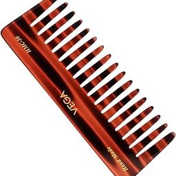 VEGA Wide Teeth Shampoo Comb Handcrafted Tortoise Shell Pattern Large Sized-0