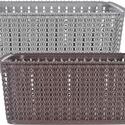 Kuber Industries Multipurposes Large M 20 Plastic Rectangular Basket|Organizer For Kitchen, Countertops|Cabinets, Bathrooms Without Lid- Pack Of 2 (Grey & Brown)-5