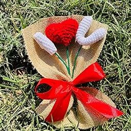 Handmade Crochet Heart & Flower Bouquet – Eco-Friendly Valentine’s Day, Anniversary, Birthday Gift – Decorative Floral Arrangement with Jute Wrap & Satin Ribbon-image-33