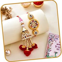 CraftVatika Rakhi For Brother and Bhabhi I Couple Lumba Set of 2 for Rakshabandhan I Combo Pair, Kundan For Men,Bhai, Women Girls-9