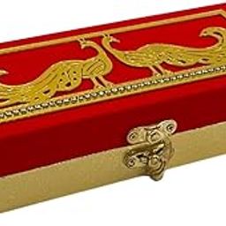 Vanya Creations Decorative Shagun Box for Gifting Money Cash Note Gaddi, Gift Sagan Wedding Engagement Occasion, Wooden Designer Gold Red Color, Set of 1, Acrylic Peacock Design Rectangle Shape-image-11