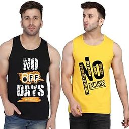 Men's Sleeveless Gym Tank Top | Dryfit Round Neck Printed Sando/Baniyan for Workout & Casual Wear | Muscle Vest for Gym, Beach & Casual Tshirt Men Ganji | Multicolor (Pack of 2)-image-72