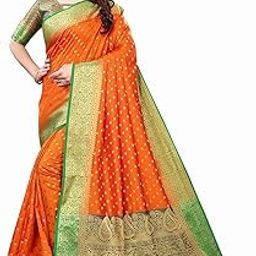 Traditional Banarasi Silk Saree, Pink with Gold Border and Polka Dots, Green Trim, Woven Design-image-1
