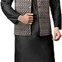 Men's Cotton Silk Blend Regular Kurta Pyjama, Embroidered Nehru Jacket/Waistcoat Set-picture-54
