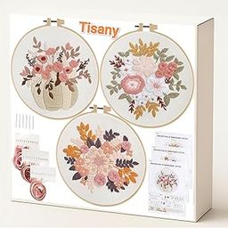 Tisany Embroidery Kit for Adult Beginners, 3-Pack 33-Stitch Practice Samplers, Pre-Stamped Patterns, 7 Inch Hoop, Threads & Needles, Step-by-Step Guide & Video, DIY Needlework Craft Gift for Women-13