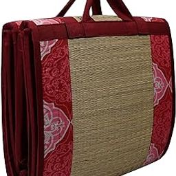 KALA DARSHAN CRAFTS BAZAAR Foldable korai Grass Mat 3X6ft with 15MM Soft Foam Rajwada Fabric Red Cotton-image-99