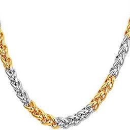 Wheat Link Rope Chain and Gold-Plated Classic Design Nacklace Chain Combo Pack Silver and Gold Stainless Steel Chain for Men and Women-image-50