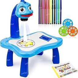 Zest 4 Toyz Drawing Projector Painting Desk Table With 3 Patterns -12 Colorful Water Pens With Table Lamp For Better Creativity & Education For Kids (Blue & White) Pack Of 1-1