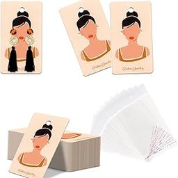 DEEPTAGS Printed Jewellery Display Cards with Transparent Plastic Bags for Bracelet, Earring, Necklace, Jewelry - Peach, 100 PCS-image-10