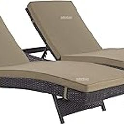 BRISHI Outdoor Swimming Poolside Lounger Beach Sunbathing Lawn Patio Chaise Lounge Sun Lounger Chair Adjustable Backrest Set of 2 (Dark Brown + Brown)-image-25