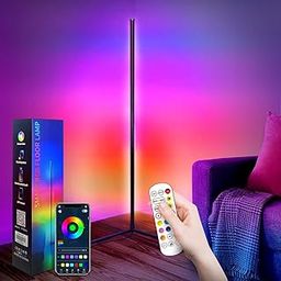 HobbyLobby LED Floor Lamp RGB Corner Floor Lamp Modern Standing Lamp 61.5'' with APP/Remote/Music Sync/16 Million DIY Colours/Dimmable Colour Changing Smart Mood Lighting for Bedroom Living Room-image-105