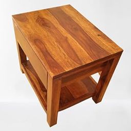 OGESTA Wooden Nightstand, Bedside Table with Drawer and Shelves, End Table with Wooden Top and Front, Bedroom, Living Room, Easy Assembly, Sheesham Wood Frame, Industrial Design, Rustic Brown-image-14