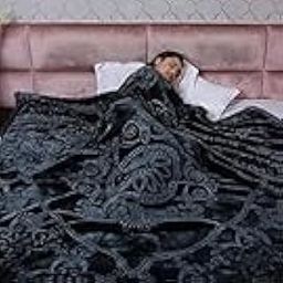 HANUMANT Mink Floral Embossed Super Soft Heavy Bed Velvet for Winter Blanket Quilt Rajai (Gray, Single Bed)-image-39