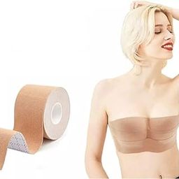 Breast Lift Tape for Contour Lift & Fashion | Boobytape Bra Alternative of Breasts | Body Tape for Lift & Push up in All Clothing Fabric. (5X5) Beige-image-23