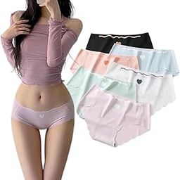 Women’s Seamless Scallop-Edge Panty with Heart Print | Ultra-Soft, Invisible Underwear for Women | No Line, No Roll | Nylon Stretch Briefs Pack of 4 Multicolor-image-64