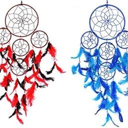 ARTBUG™ 5 Rounds Blue and Red Black Dream Catcher Combo (Pack of 2) Wall Hanging for Positive Energy and Protection (Big Size 55cm) - for Home/Office/Shop/Rooms-image-75