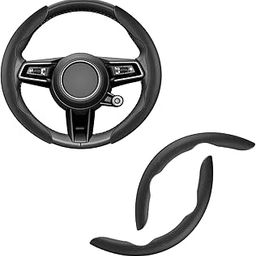 AutoBizarre Car Anti Skid Non Slip Black Leather Steering Wheel Grip Covers Decoration Universal for All Cars - Set of 2 pcs-11