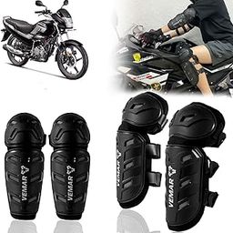 Auto Pearl Motorcycle Knee Shin Guards Elbow Pads, 4 in 1 Monstor Style Knee Shin Safe Protection Armor for Moto Cycling Racing compatible with Super Splendor (Black, 4Pcs)-image-1