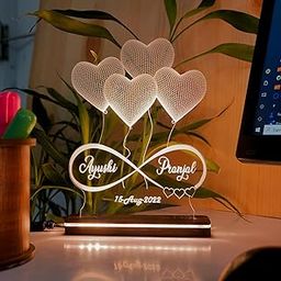 TrippyGifts Wood, Acrylic, Engraved Night Lamps|Gifts Persolnalised 3D Illusion Heart Lamp- Led, Warm White Colour-30