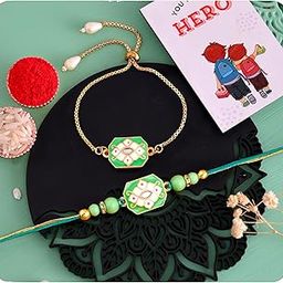 ascension Couple Rakhi for Bhaiya Bhabhi Rakhi for Raksha Bandhan Bhai Bhabhi Set Couple Floral Bracelet with You are My Hero Fridge Magnet & Roli Tilak-21