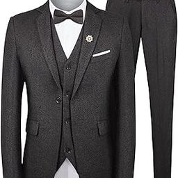 Men’s 3 Piece Suit One Button Notch Lapel Thicken Slim Fit Suit with Brooch-image-32