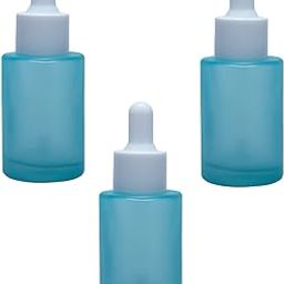 Rentra S.P.A 30ml Frosted Blue Painted Glass Bottle + Glass Dropper + White Plastic Ring + White Silicon Teat, 3 Units, Ideal for storing essential oils, carrier oils, Blends, Cosmetics, Serum etc.-50