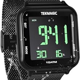 TEKMAGIC 100m Waterproof Luminous Scuba Diving Watch with Stainless Steel Watch Strap, Support Stopwatch, Alarm Clock and Backlight Functions, Dual Time Display, 12/24 Hour Format-18