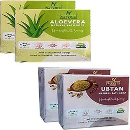 Aloe vera Bar Soap & Ubtan Bar Soap For Bath |Skin Brightening Soap | 85gm x4 | Natural and Handmade Soaps For Glowing | Paraben Free | For Men & Women (340 Gms Pack Of 4)-34